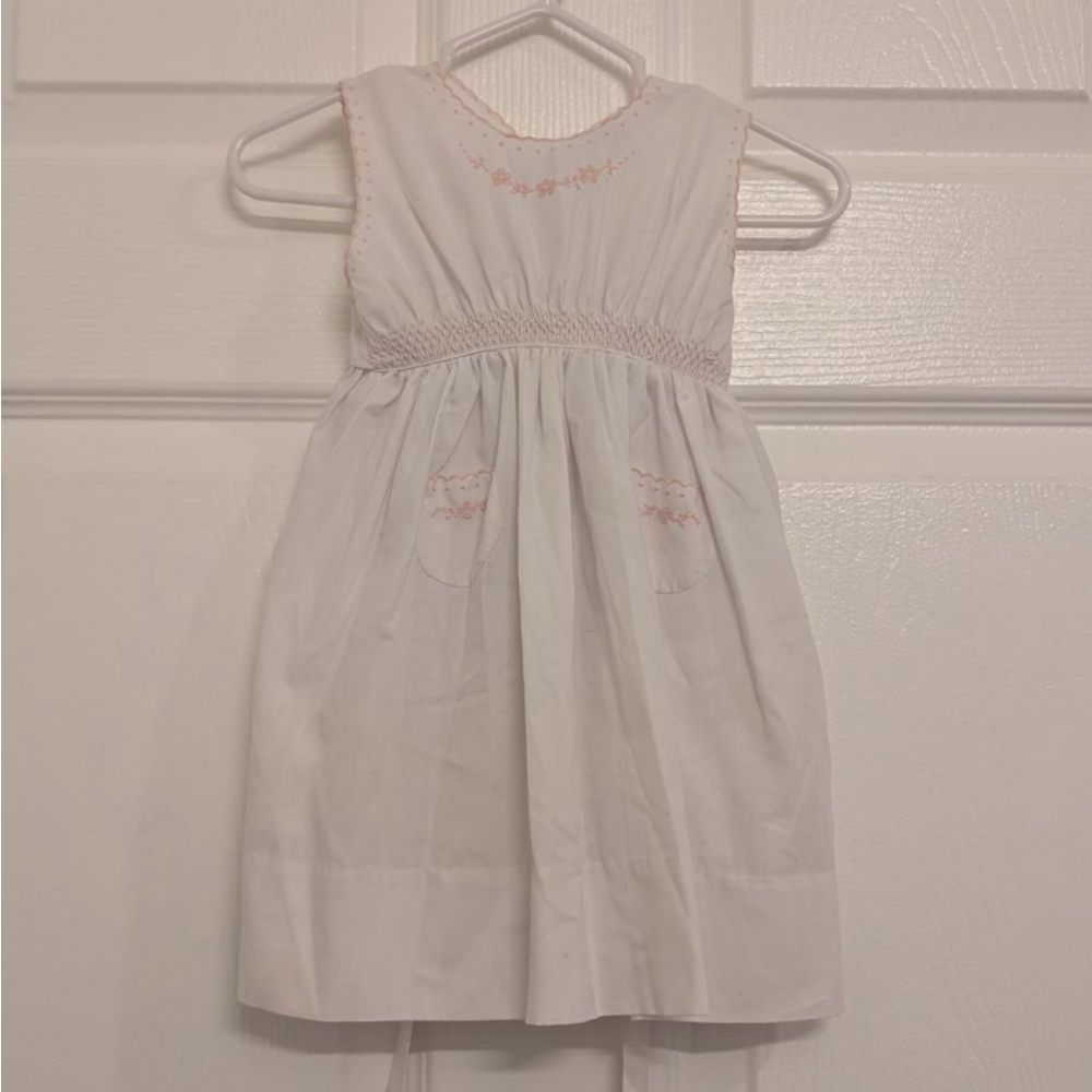 Baby Feltman Bros White & Pink Embroidered Casual Dress